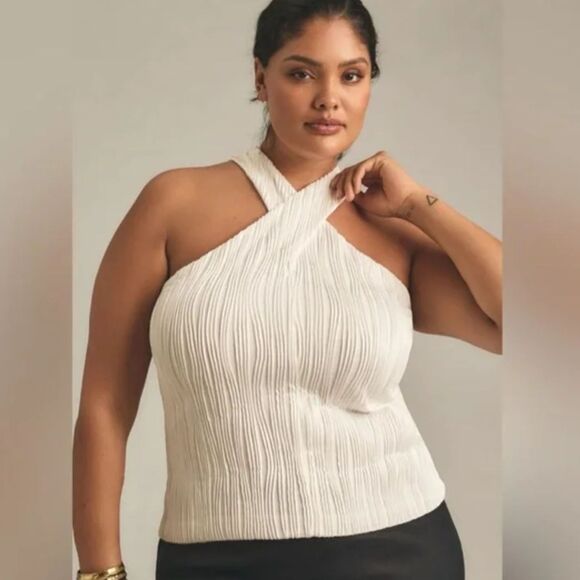 Anthropologie Tops - NWT Anthropologie Cross-Neck Halter Tank Top in White